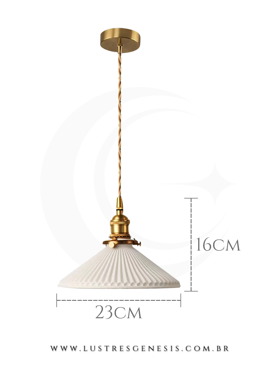 Pendente moderno Araucária dourado com cúpula branca texturizada, ideal para balcão de cozinha, quarto, sala de estar ou área gourmet.